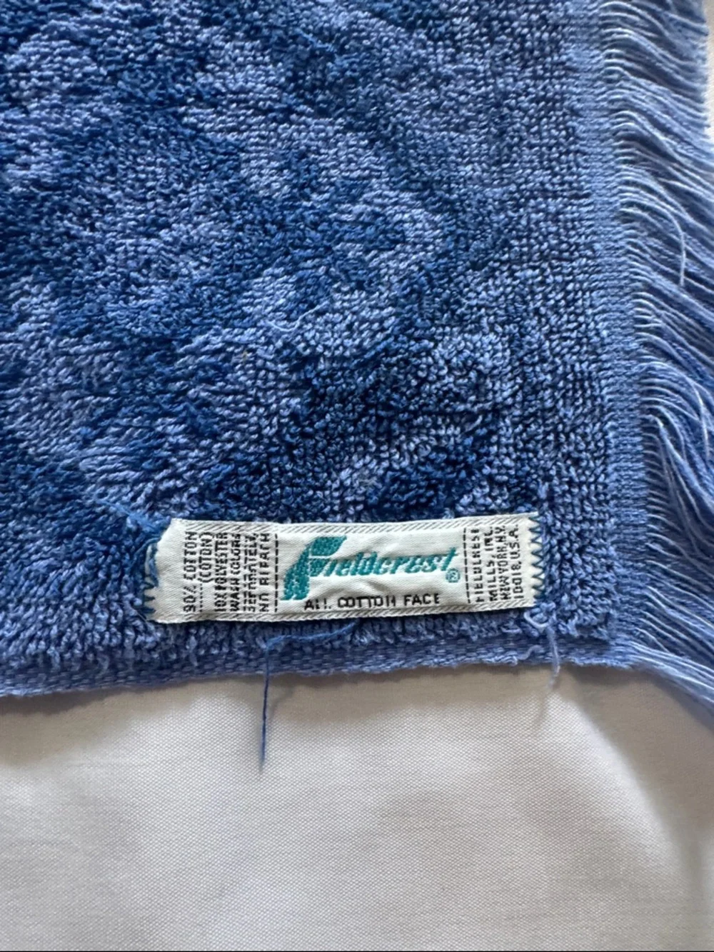 Vintage Fieldcrest Blue Patterned Fringe Hand Towel